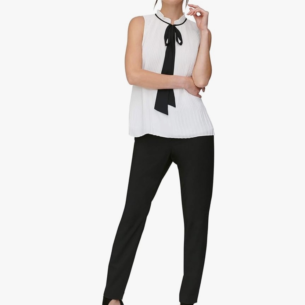 DKNY White business casual with black tie, sleeveless T-shirt